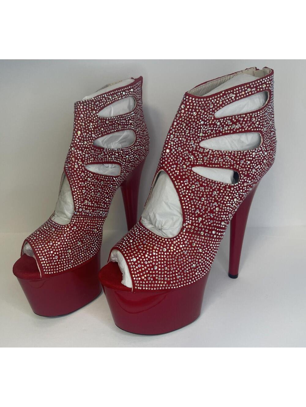 7" Ultra High Platform Heels Rhinestones Women’s Shoes size 6 dancer club sexy